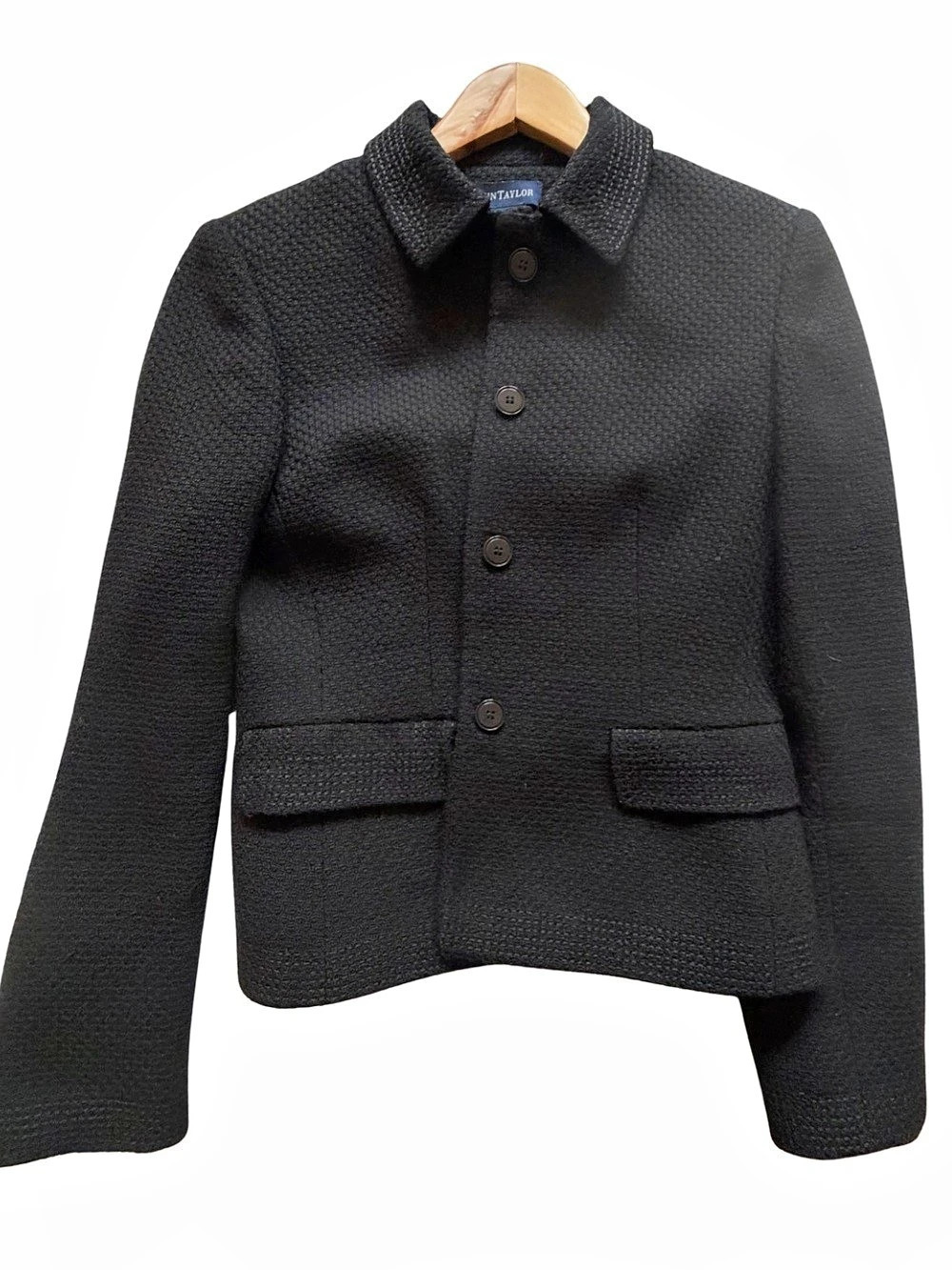 Ann Taylor Textured Button-Front Cropped Blazer Black Size 6 Like New